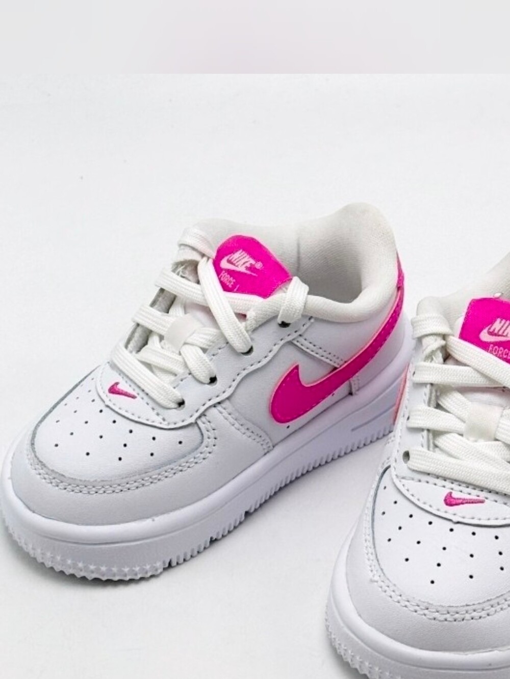 Nike Kids White Sneakers with Hot Pink Swoosh
